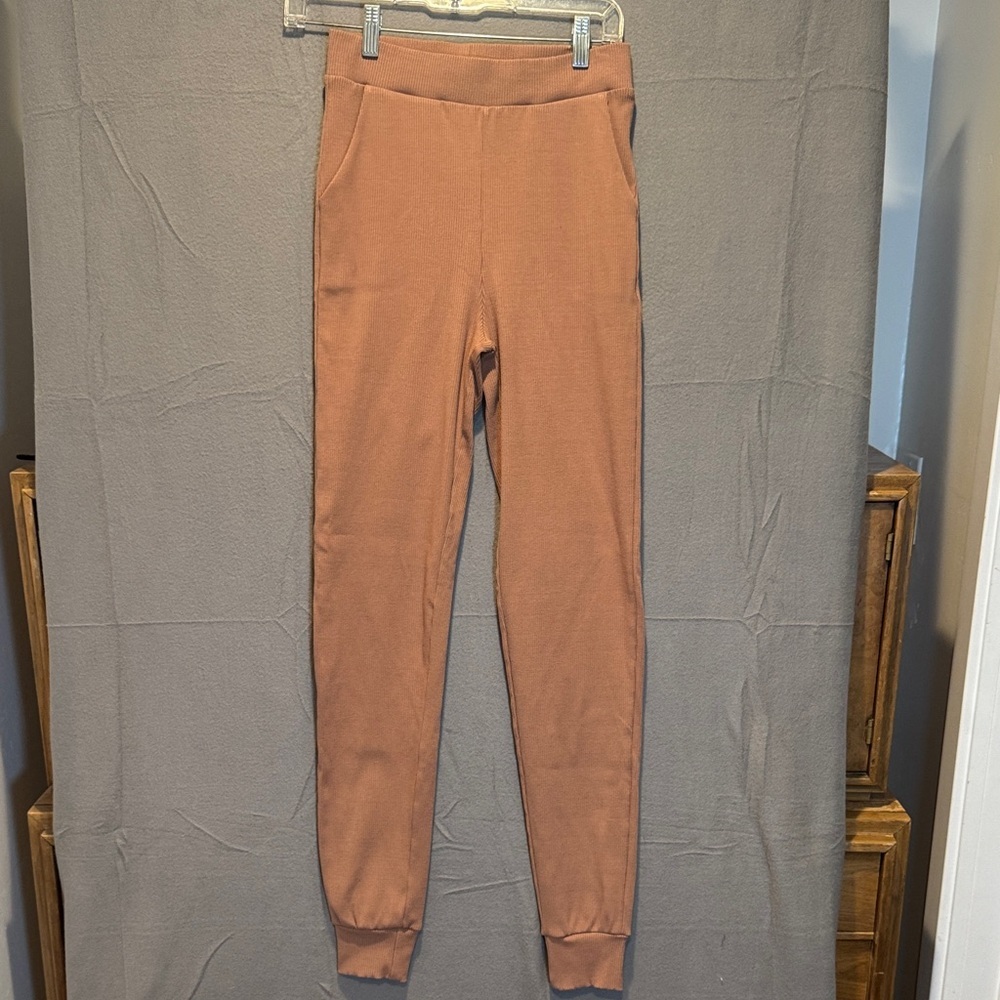 Naked Wardrobe Tan Ribbed Jogger Pants